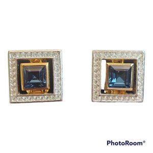 Christian Dior Vintage Silver & Gold Square Sapphire Clip Earrings